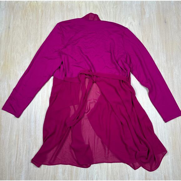 LOGO Lori Goldstein Magenta Long Sleeve Open Front Draped Pockets Cardigan XL - Picture 9 of 12
